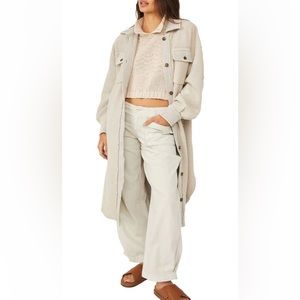 NWT Free People We The agree Ruby Longline Shacket Jacket Stone XS SOLDOUT